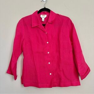 Talbots Irish Linen Pink Button Up Shirt Size 6 Lightweight Summer Top Classic